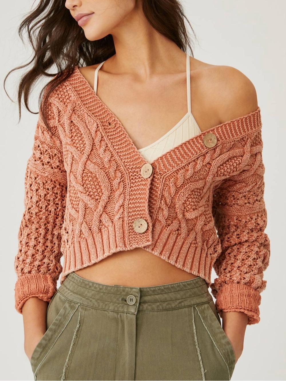Anthropologie Pilcro Cable-Knit Cardigan Sweater Cropped Boho Cottagecore XXS
